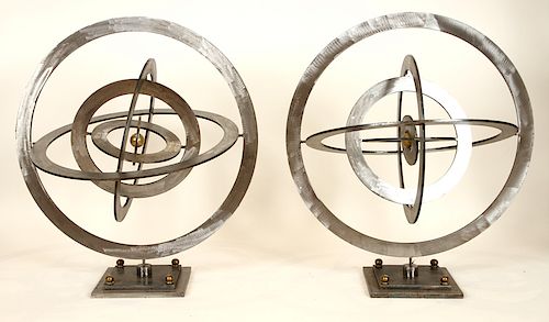 PAIR BRONZE STEEL ASTROLAB