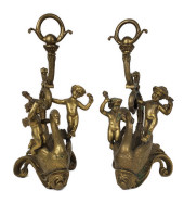PAIR BRONZE SWANS WITH CUPIDS,