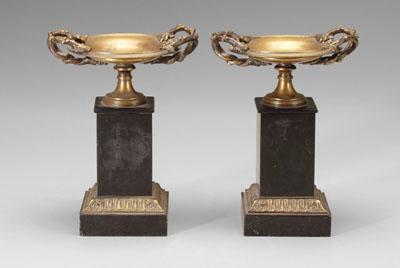Pair bronze tazza: polished slate