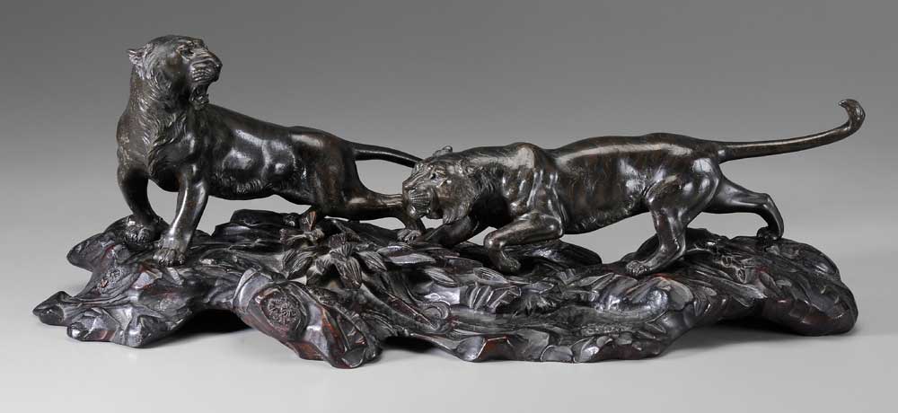 Pair Bronze Tigers Japanese, late