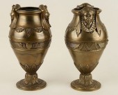 PAIR BRONZE URNS EGYPTIAN MOTI