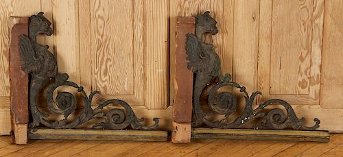PAIR BRONZE WINGED GRIFFIN BRACKETS