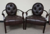 PAIR BROWN BUTTON TUFTED OPEN