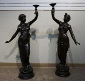 PAIR BROWN PATINATED BRONZE 'C