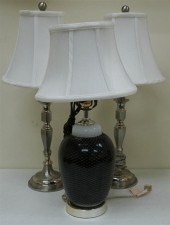 PAIR BRUSHED METAL LAMPS (H: 2
