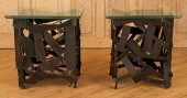 PAIR BRUTALIST STYLE IRON TABL
