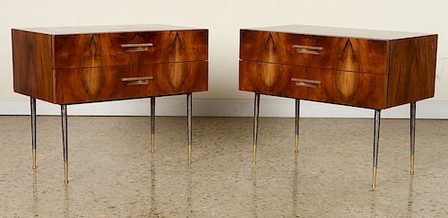 PAIR BURL WOOD & IRON SIDE CABINETS