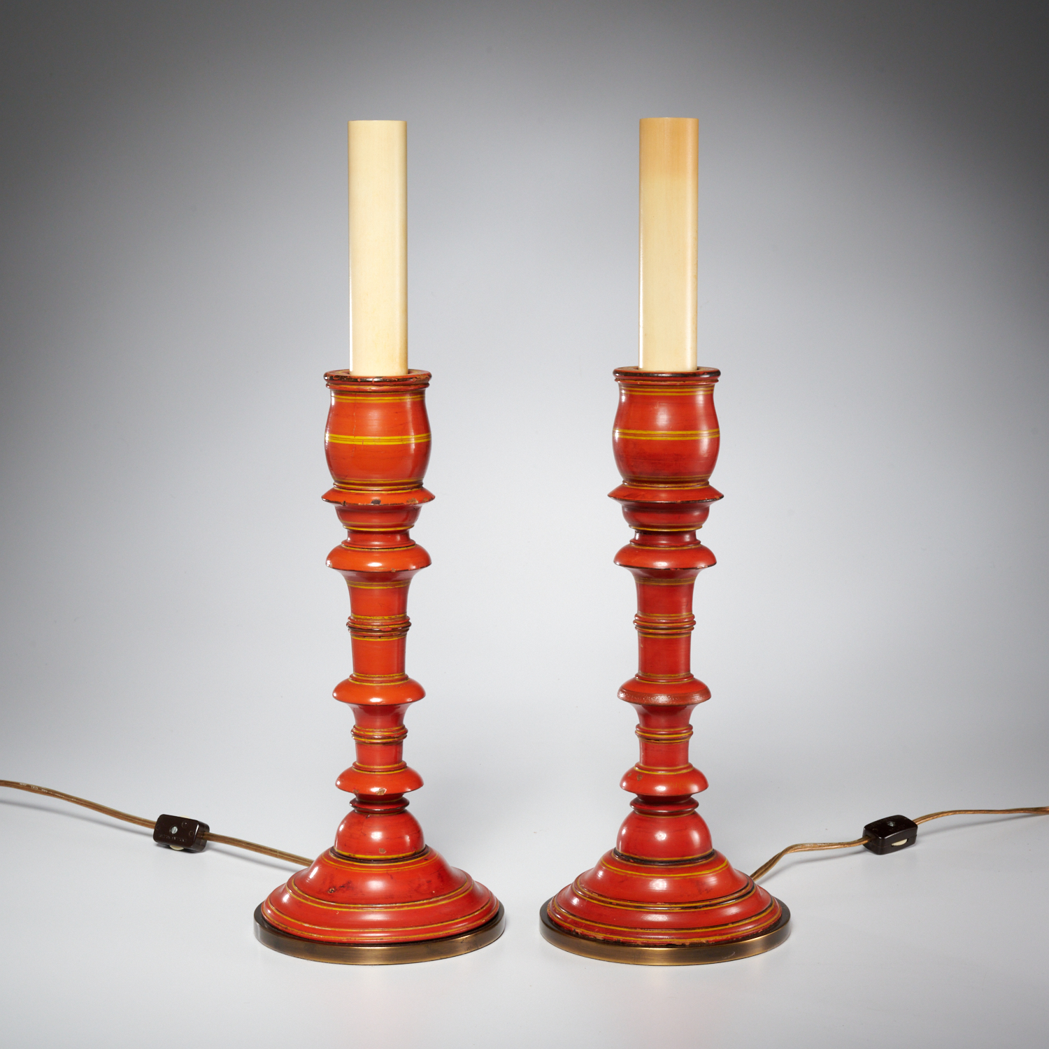 PAIR BURMESE LACQUER CANDLESTICK