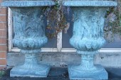 PAIR, CAMPANA FORM GARDEN URNS
