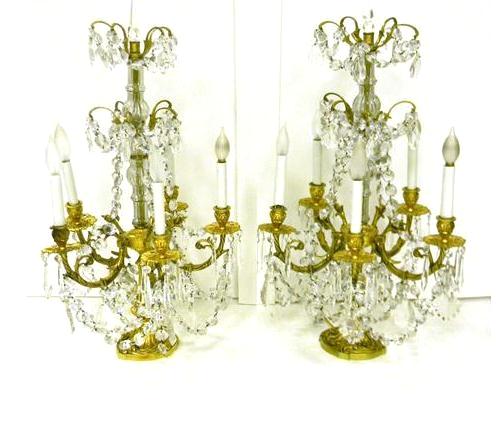 Pair candelabra form lamps  gilt