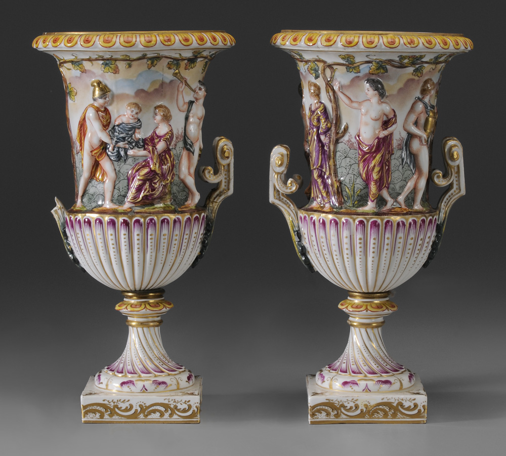 Pair Capo-di-Monte Urns Italian,