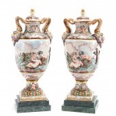 PAIR, CAPODIMONTE-STYLE LIDDED