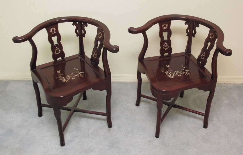 PAIR CARVED AND MOTHER OF PEARL