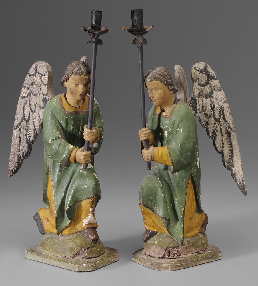 Pair Carved Angel Taper Stands