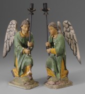 Pair Carved Angel Taper Stands