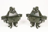 PAIR CARVED CHINESE JADE FOO D