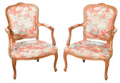 PAIR CARVED CUSTOM UPHOLSTERED