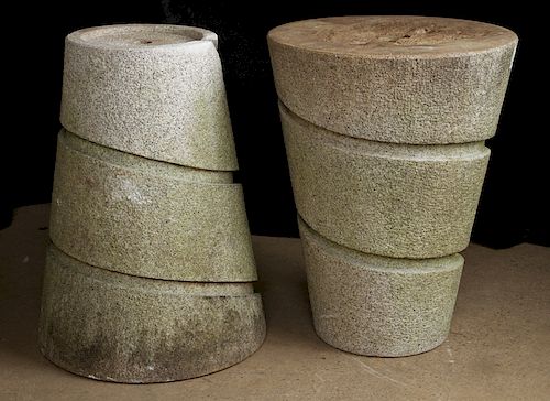 PAIR CARVED GRANITE GARDEN STANDS