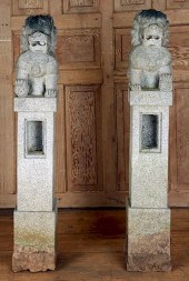 PAIR CARVED GRANITE POSTS WITH