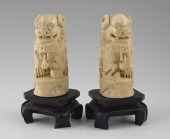 PAIR CARVED IVORY FOO LIONS: 2