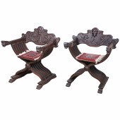 Pair carved mahogany Savonarol