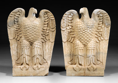 Pair carved marble eagles: