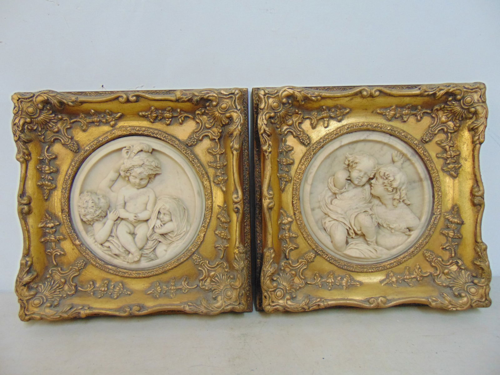 PAIR CARVED MARBLE PLAQUES, NEO
