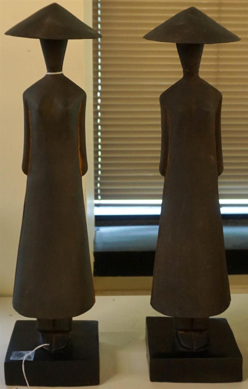 PAIR CARVED PAINTED WOOD FIGURES OF