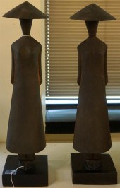 PAIR CARVED PAINTED WOOD FIGUR