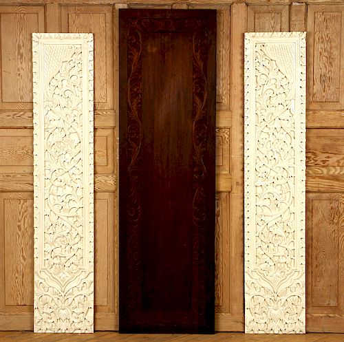PAIR CARVED PANELS & ONE MAHOGANY