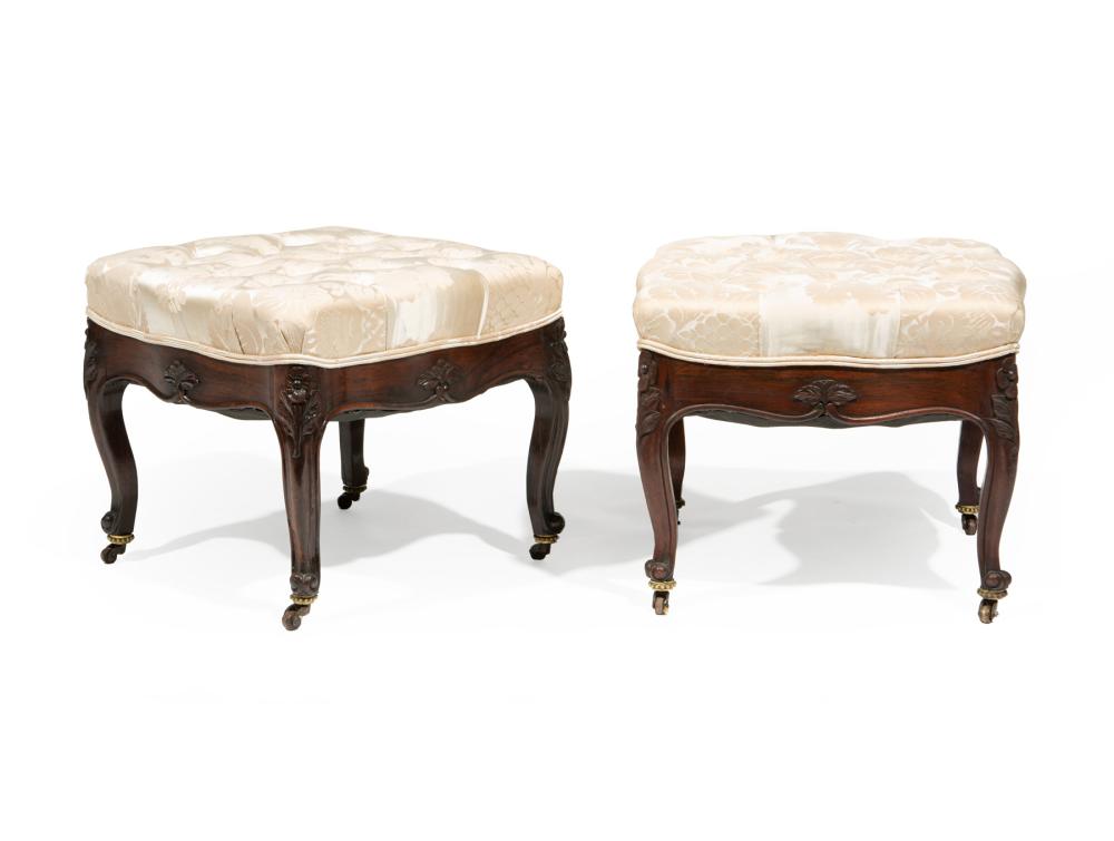 PAIR CARVED ROSEWOOD FOOTSTOOLS,