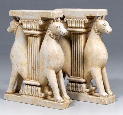 Pair carved stone Egyptianate table