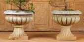 PAIR CARVED STONE GARDEN PLANT