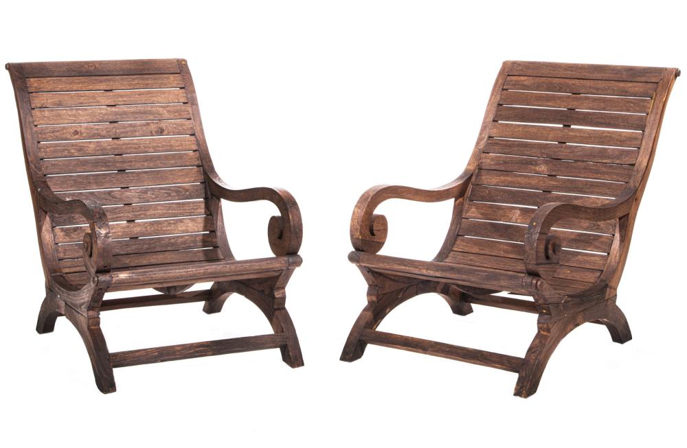 PAIR CARVED TEAKWOOD CAMPECHE