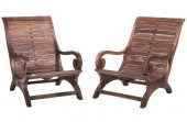 PAIR CARVED TEAKWOOD CAMPECHE