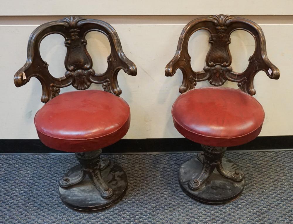 PAIR CARVED WOOD DESK CHAIRS ON