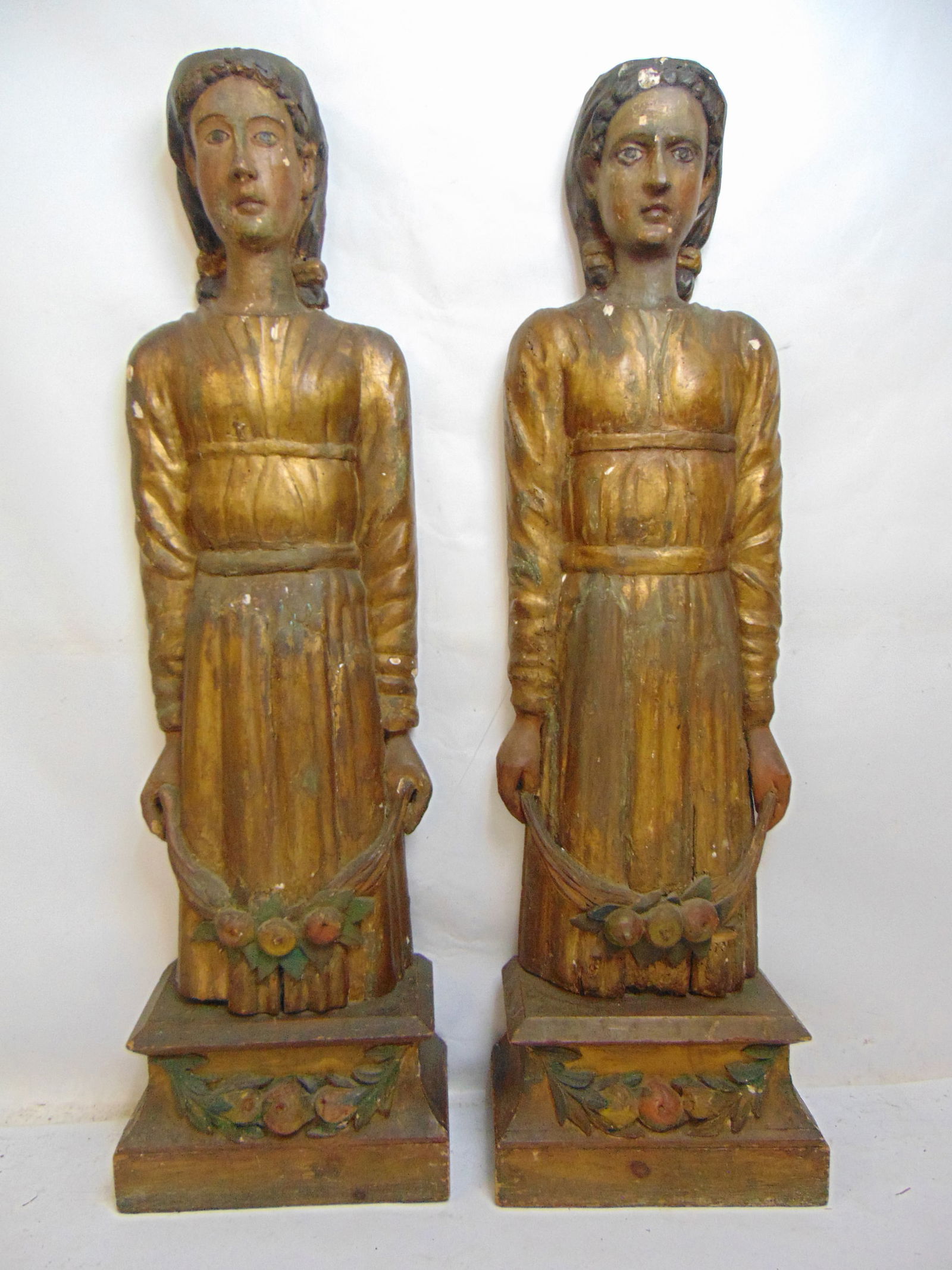PAIR CARVED WOOD & GESSO POLYCHROME