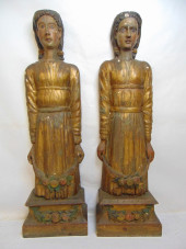 PAIR CARVED WOOD & GESSO POLYC