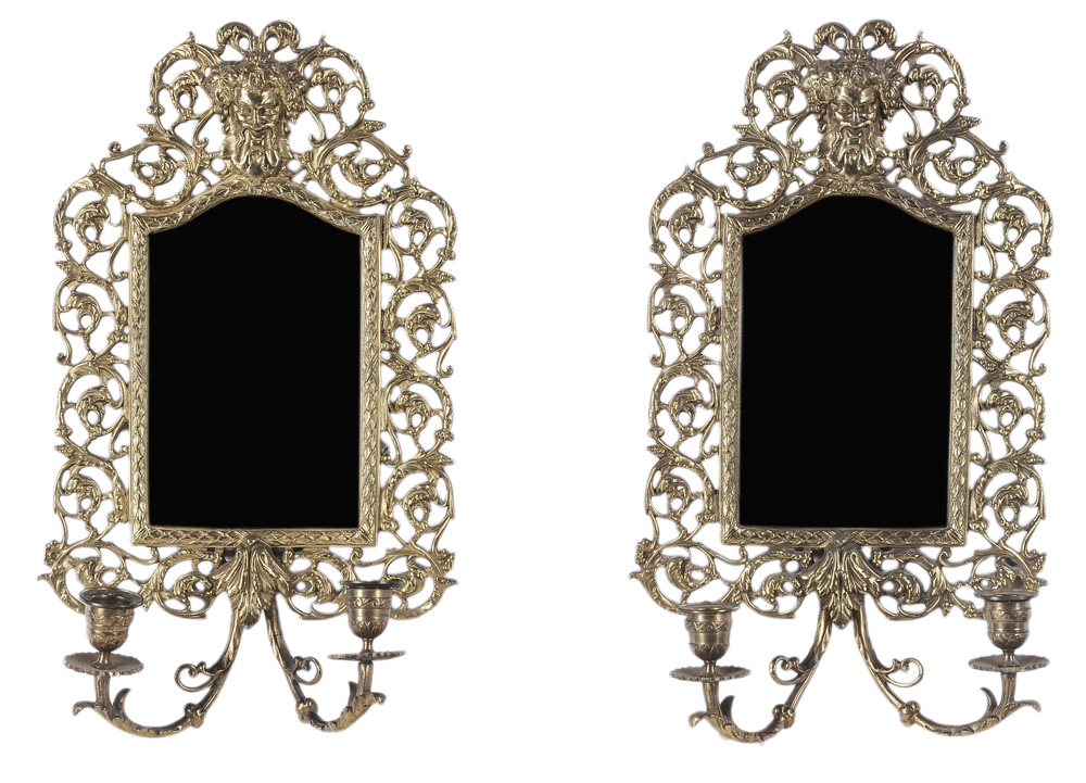 Pair Cast Brass Mirrored