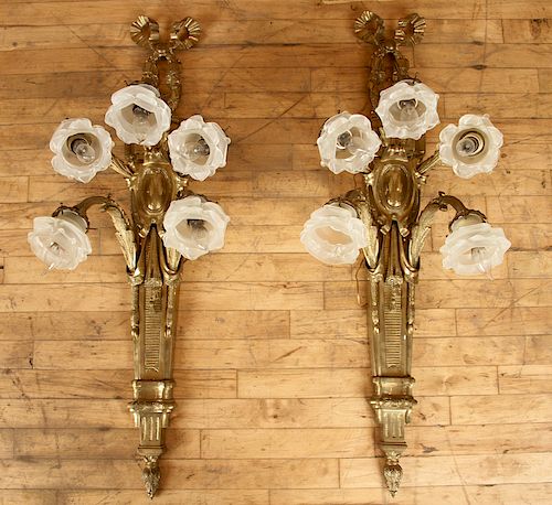 PAIR CAST BRONZE 5 ARM FRENCH STYLE