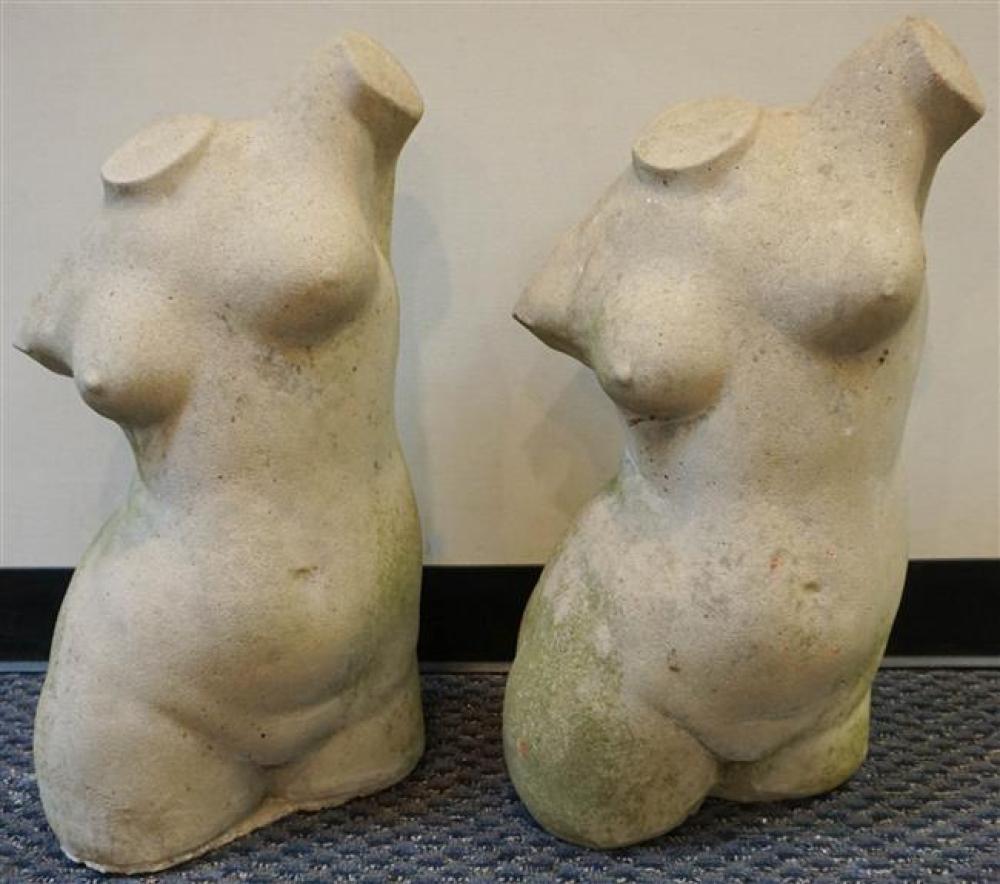 PAIR CAST CEMENT TORSOS OF