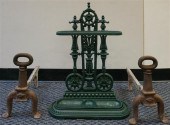 PAIR CAST IRON ANDIRONS AND GR