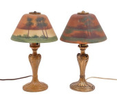 PAIR CAST IRON BOUDOIR LAMPS<b