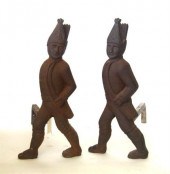Pair cast iron figural andiron
