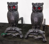 PAIR CAST IRON FIGURAL OWL FOR