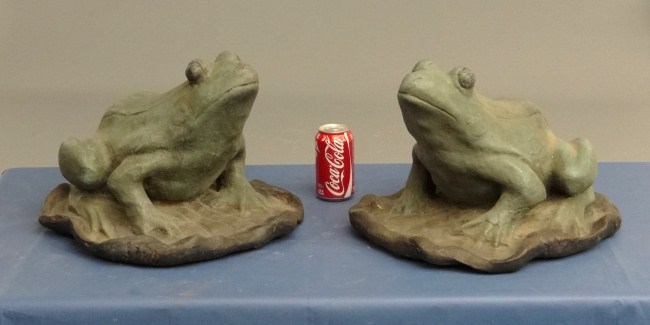 Pair cast iron garden frogs. 14'' W