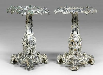Pair cast iron garden tables: