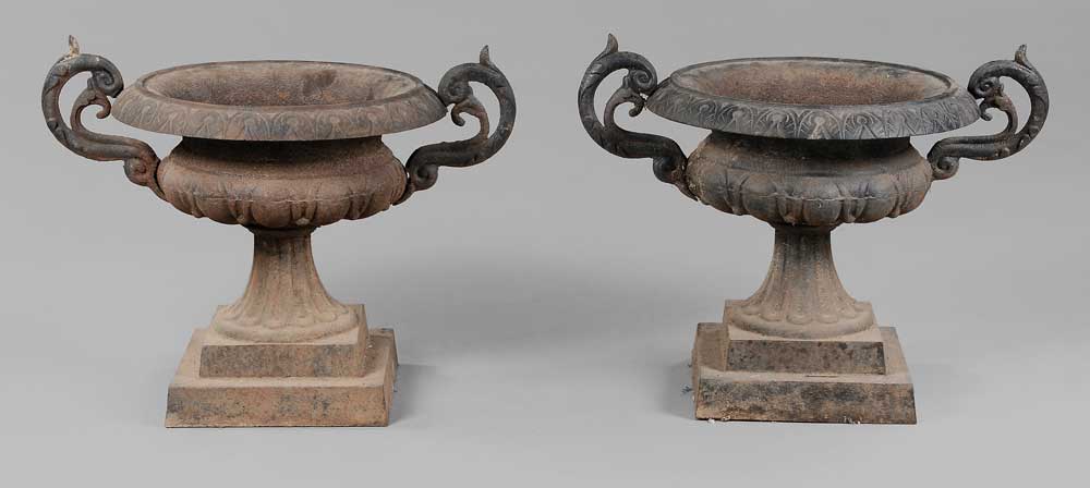 Pair Cast Iron Garden Urns probably