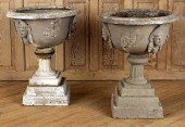 PAIR CAST IRON GARDEN URNS JEN