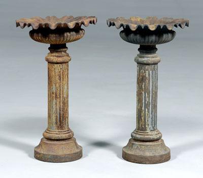 Pair cast iron garden urns: each